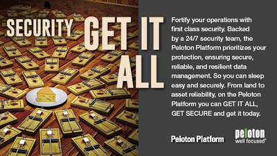 Fortify your operations with first class security. Backed by a 24/7 security team, the Peloton Platform prioritizes your all protection, ensuring secure, reliable, and resilient data management. So you can sleep easy and securely. From land to asset reliability, on the Peloton Platform you can GET IT ALL, GET SECURE and get it today.