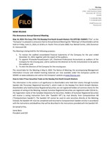 Filo Announces Annual General Meeting