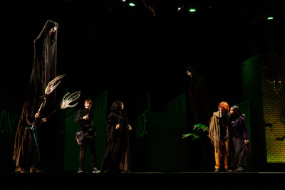 Student cast members fend off dementors at Hoboken High School. Photo BLG.