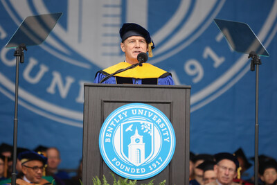 Undergraduate commencement speaker Joe Preston, president and CEO of New Balance, addressed a crowd of approximately 7,500 who attended the event on the Bentley football field on May 18.