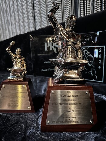 Violet PR took home a Silver Anvil for "Best Boutique Agency," a Bronze Anvil for its work for Topeka, Kansas, and an Award of Commendation for its work for Kansas City, Missouri.