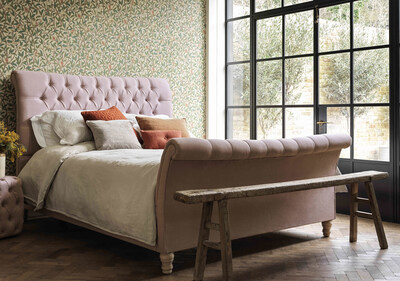 pink bedroom with green wallpaper furniture village