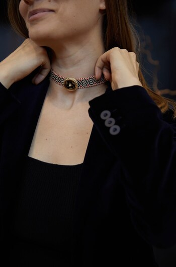 Connection of All Choker/Bracelet by Drutis Jewellery, worn on a model
