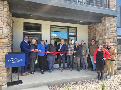 The Landmark Homes team stands alongside Fort Collins city officials and community leaders to commemorate Northfield with a ceremonial ribbon cutting, marking a milestone in sustainable urban development.