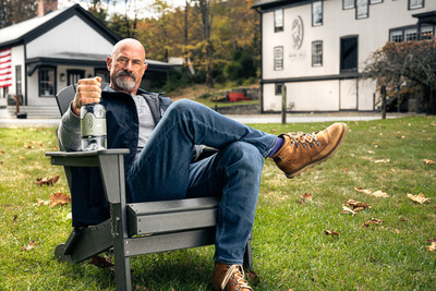 Actor Chris Meloni at Mine Hill Distillery in Connecticut holding Mine Hill Distillery Gin