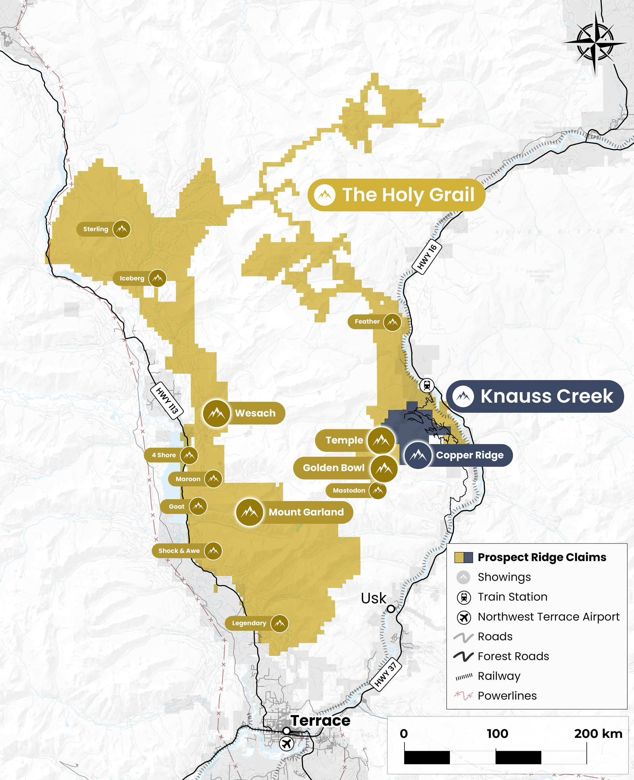 Figure 1: Location map with new showings. (CNW Group/Prospect Ridge Resources Corp.) Figure 1: Location map with new showings. (CNW Group/Prospect Ridge Resources Corp.)