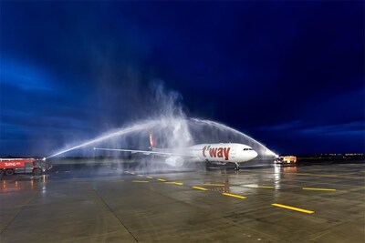 T'way Air's A330-300 aircraft received a water salute to commemorate its first flight at Zagreb International Airport in Zagreb, Croatia, on May 16th.