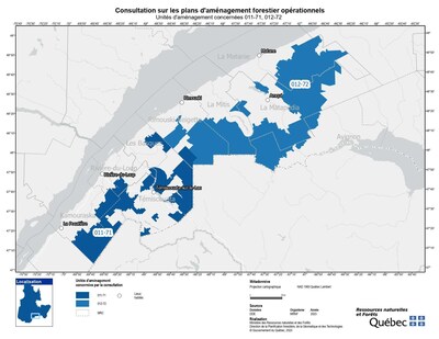Plans d’aménagement forestier intégré opérationnels du Bas-Saint-Laurent - Consultation publique du 22 mai au 15 juin 2024 (Groupe CNW/Ministère des Ressources naturelles et des Forêts)
