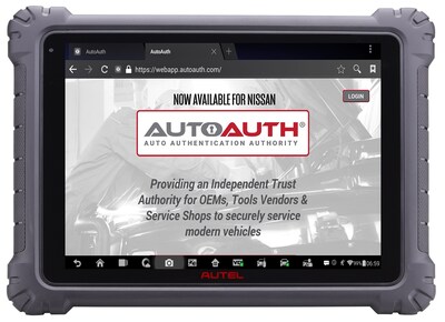By registering their shop and tablet at AutoAuth, Autel users can perform diagnostics and service tasks such as clearing codes, bidirectional controls, Active Tests, Special Functions, and ADAS calibration on security gateway-equipped Nissan vehicles. Nissan vehicles currently included in this coverage are 2020 and newer Sentras, 2022 and newer Pathfinders, and 2021 and newer Rogues.