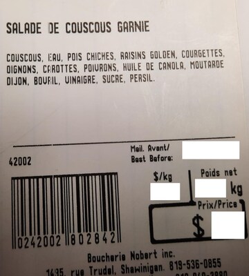 Salade de couscous garnie (Groupe CNW/Ministère de l'Agriculture, des Pêcheries et de l'Alimentation)
