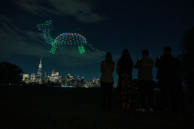 The LEGO Group blasts Unidentified Playing Objects (UPOs) above the New York City skyline on Wednesday, May 22, 2024. Inspired by kids’ creative visions, the UPOs were debuted to families at a watch party at Maritime Parc in Jersey City with astronaut Kellie Gerardi. - photographer credit Michiel Rotgans