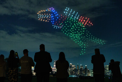 The LEGO Group blasts Unidentified Playing Objects (UPOs) above the New York City skyline on Wednesday, May 22, 2024. Inspired by kids' creative visions, the UPOs were debuted to families at a watch party at Maritime Parc in Jersey City with astronaut Kellie Gerardi. - photographer credit Michiel Rotgans