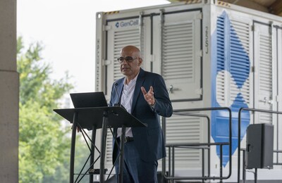 GenCell CEO Rami Reshef presenting to a captivated crowd. “Our journey is driven by a bold vision: to realize a comprehensive, emission-free energy future. In
the first phase we focused on Hydrogen2Power technology.” (credit: Graham Mathis)