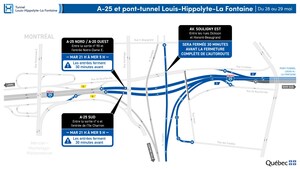 Réfection majeure du tunnel Louis-Hippolyte-La Fontaine - Fermeture complète du tunnel dans les deux directions durant la nuit du 28 au 29 mai