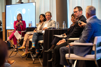 Bay Area housing leaders discuss the region’s supply challenges and cross-sector solutions during the Center for California Real Estate forum on May 21. Pictured, l-r: C.A.R. President Melanie Barker; Chan Zuckerberg Initiative Senior Program Officer of Housing Affordability Xiomara Cisneros; Housing Trust Silicon Valley CEO Noni Ramos; California YIMBY President & CEO Brian Hanlon; and Ponderosa Homes SVP of Land, Planning & Operations Jeff Schroeder.