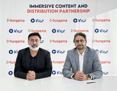 Siddhartha Roy, CEO of Hungama and Khaled Zaatarah, Founder of VUZ signing partnership agreement.