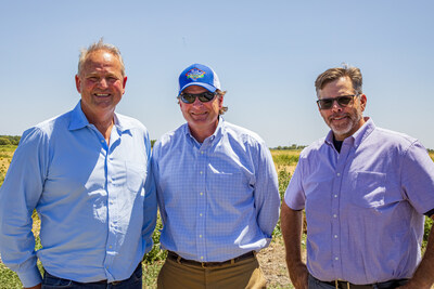 Blue Diamond almond farmer, Ben King with Under Secretary Bonnie and King Ranch's Property Manager, Mike Powell