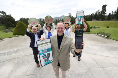 Innovation Blooms at Powerscourt Gardens with the launch of Powerscourt Gardens Audio Tour app to enhance visitor engagement and sustainability efforts. Pictured: Brian Rattray (accesso), Sarah Slazenger (MD Powerscourt Estates) Lord Powerscourt, Anthony Wingfield Caroline Henry (Failte Ireland) Alex Slazenger (Head Gardener Powerscourt)