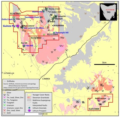 Figure 2: Location plan showing lithium prospect and anomalies on tenement EL27/2004 (CNW Group/TinOne Resources Corp.)