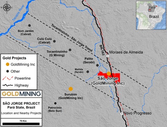 Figure 1 – Tapajos Gold District and location of São Jorge (CNW Group/GoldMining Inc.)
