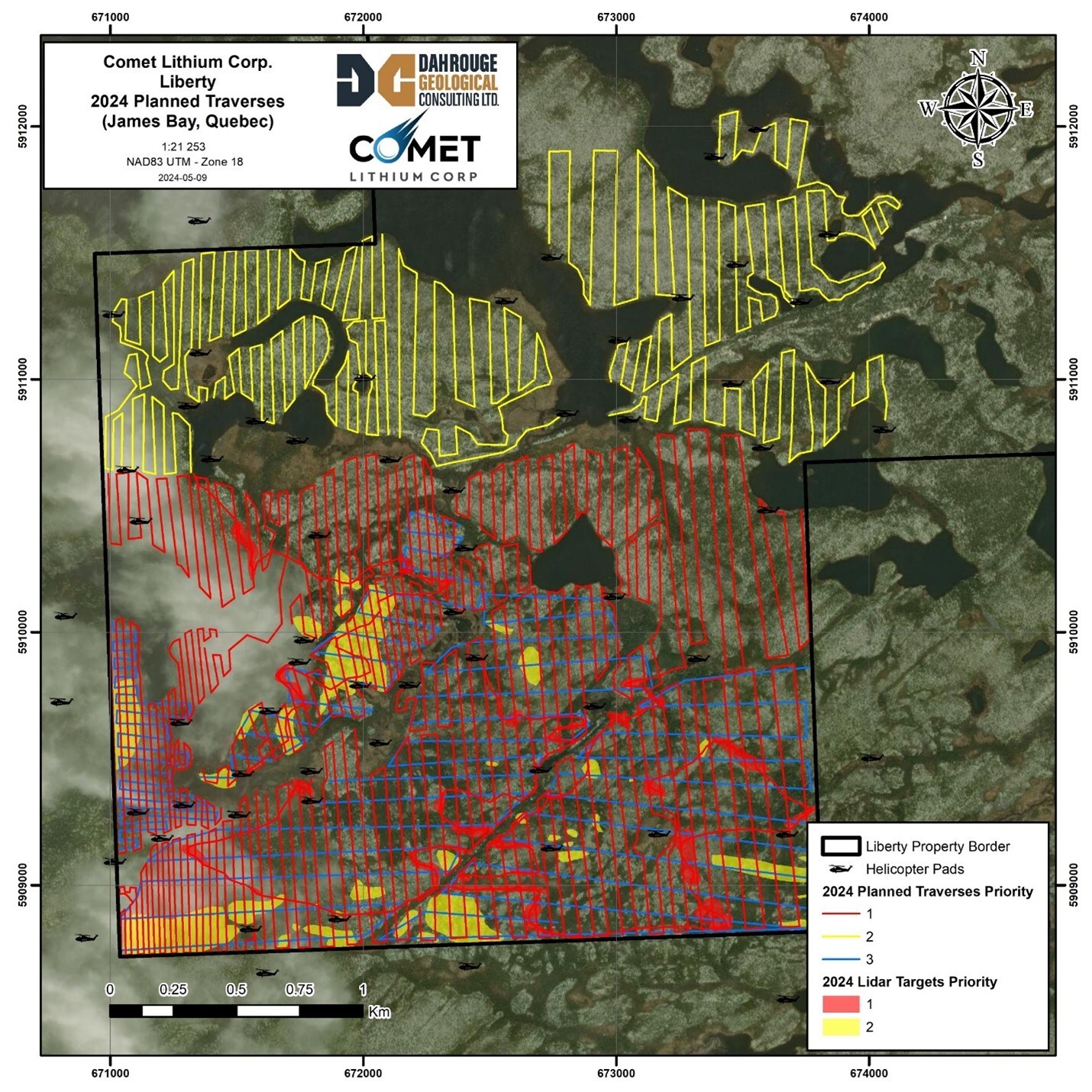Figure 1 : Liberty 2024 Field Program – Planned Traverses (CNW Group/Comet Lithium Corp.) Figure 1 : Liberty 2024 Field Program – Planned Traverses (CNW Group/Comet Lithium Corp.)