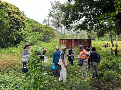 Adyton Geologist Ian Roy showing the EVIH team the location of the warehouse and messing facilities. (CNW Group/Adyton Resources Corporation)