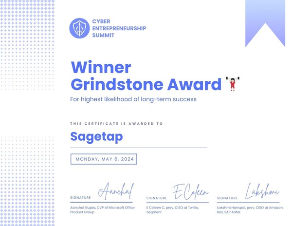 Startup Showcase award certificate