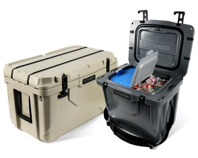 The game changing premium Titan PRO Roto Cooler in 55 quart (left) and 25 quart (right) sizes are now available on arcticzone.com and amazon.com. The cooler offers maximum ice-retaining performance with new Ice Saver technology, is virtually indestructible, and is loaded with more than a dozen features to enhance convenience and functionality. These include built-in Microban antimicrobial protection and a waterproof LED light that can be removed and used as a lantern or flashlight.