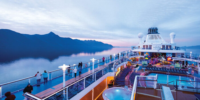 Royal Caribbean's "Quantum of the Seas", with Alaskan scenery.