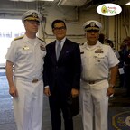 Pictured L to R: Rear Admiral Tom Moninger, Commander, Carrier Strike Group 12, Xavier Equihua, President and CEO of the Peruvian Avocado Commission, Captain Rod Jacobo, Executive Officer, USS Bataan.