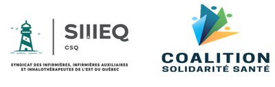 Logos du SIIIEQ-CSQ et de la Coalition Solidarit Sant (Groupe CNW/Syndicat des infirmires, infirmires auxiliaires et inhalothrapeutes de l''Est du Qubec (SIIIEQ-CSQ))