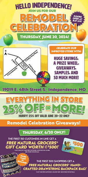Natural Grocers® Invites Independence, MO Community to Celebrate Grand Remodel Celebration on June 20, 2024