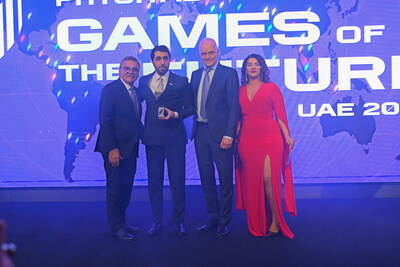 United Arab Emirates confirmed as host of the Games of the Future 2025. Pictured: Miray Özdoğan; Nis Hatt, CEO of Phygital International and World Phygital Community; Rene Fasal, Head of the World Phygital Community; and Consul General H.E Saeed Abdulwahid Khamis R Saqer AlMheiri of the United Arab Emirates, at the World Phygital Summit 2024, Istanbul, Turkey. (PRNewsfoto/Phygital International)