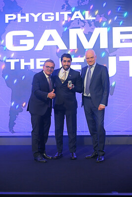United Arab Emirates confirmed as host of the Games of the Future 2025. Pictured: Nis Hatt, CEO of Phygital International and World Phygital Community; Rene Fasal, Head of the World Phygital Community; and Consul General H.E Saeed Abdulwahid Khamis R Saqer AlMheiri of the United Arab Emirates, at the World Phygital Summit 2024, Istanbul, Turkey. (PRNewsfoto/Phygital International)