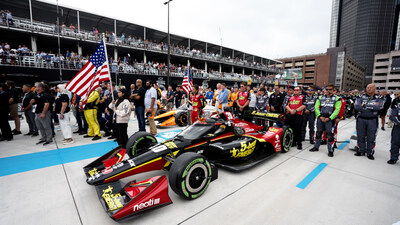 No. 30 Pietro Fittipaldi standing next to the 5-hour ENERGY Honda before the Detroit Grand Prix. (PRNewsfoto/5-hour ENERGY)