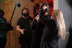 Director Paul Overacker directing actresses Rachael Rath and Marjorie DeHey; with Sound Mixer Gabe Chacon