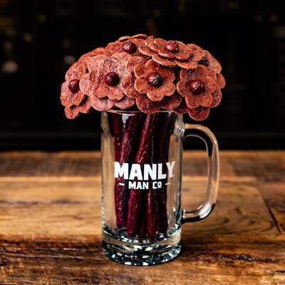 The Beef Jerky Flower Bouquet & Beer Mug Vase, By Manly Man Co.