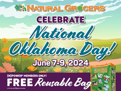 All {N}power members at Oklahoma stores will receive a FREE, limited-edition, reusable shopping bag featuring each of the 21 states Natural Grocers has a presence in—including Oklahoma, while supplies last (June 7-9).
