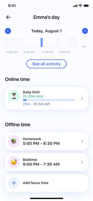 Focus Time will allow parents to set a customized screen time schedule for homework time, dinner time or any other times when internet restriction would be beneficial.
