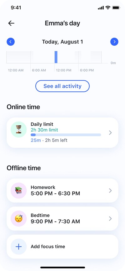Focus Time will allow parents to set a customized screen time schedule for homework time, dinner time or any other times when internet restriction would be beneficial.