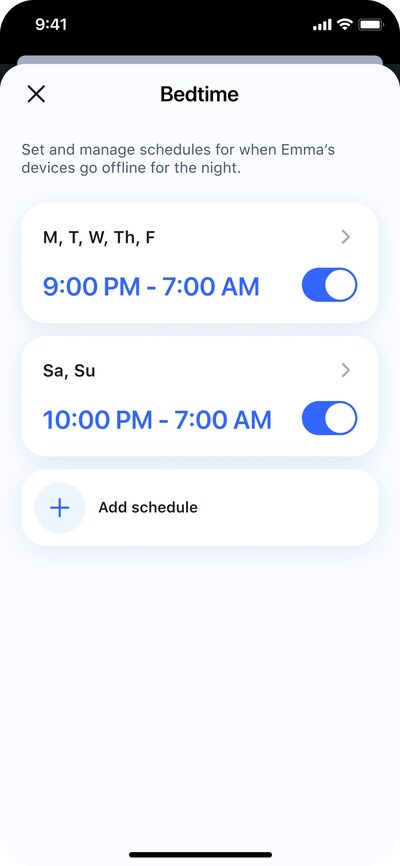 Bedtime blocks the child’s devices from accessing the internet at a specified time.