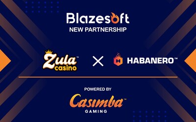 Habanero's hit slot titles launched on ZulaCasino.com powered by Casimba Gaming, its newest aggregation partner, supercharging its content offering to over 700 games. (CNW Group/Blazesoft Ltd.)