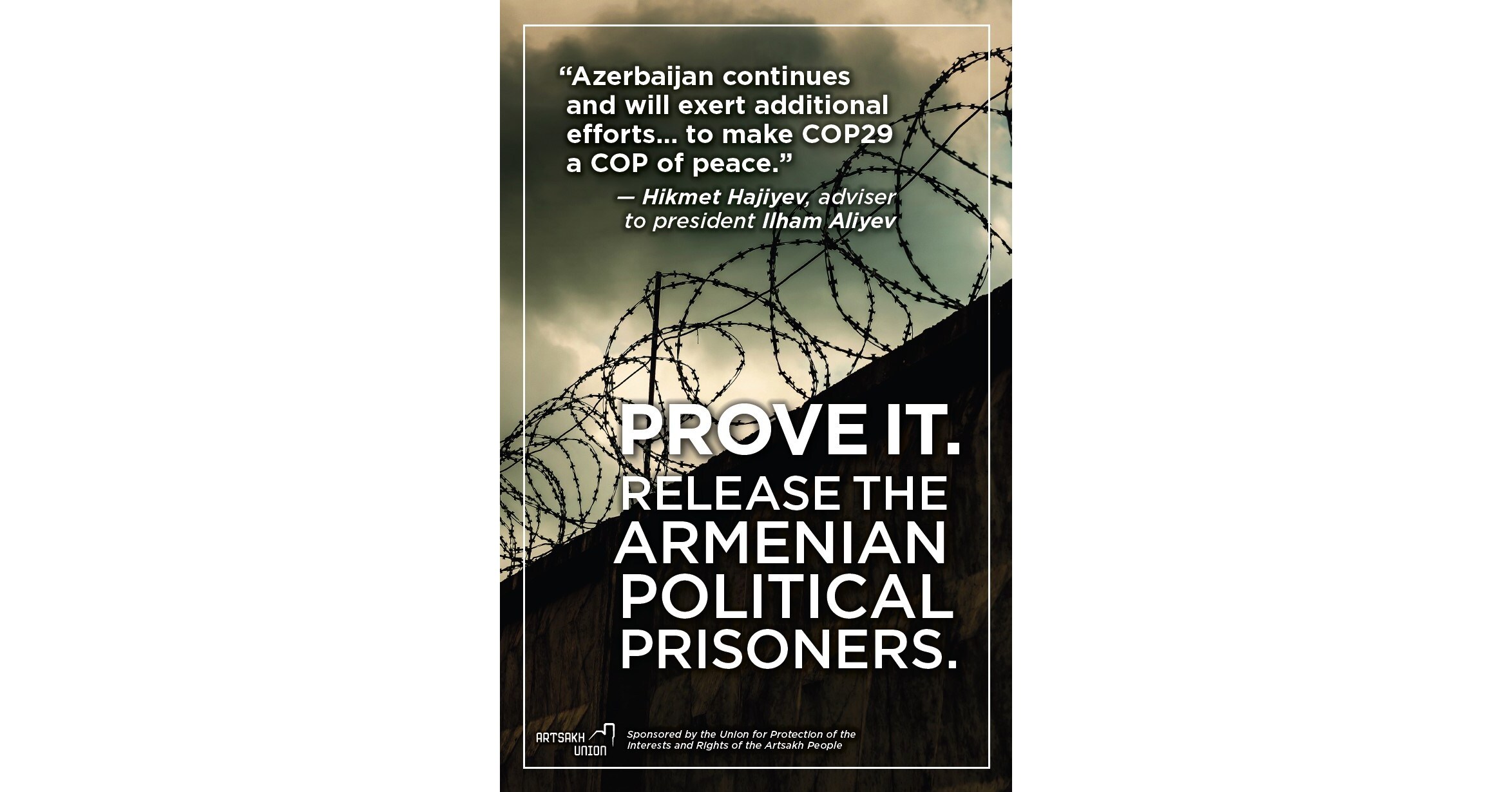Advertising Campaign Launched During Bonn Climate Change Conference Challenges Azerbaijan to Prove Commitment to COP of Peace Claims by Releasing Armenian Political Prisoners