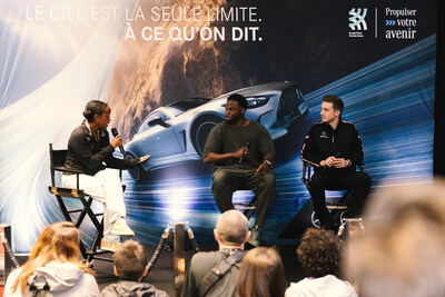 Driving Your Future at Mercedes-Benz Silver Star featured Mercedes-AMG Performance Driver, Mikaël Grenier and former Canadian international track & field athlete, Stevens Dorcelus. Young people from Big Brothers Big Sisters (BBBS) were invited as an extension of Mercedes-Benz Canada’s national partnership with BBBS. Grenier and Dorcelus are pictured in discussion with Yasmine Elmi from the BBBS National Youth Mentoring Advisory Council. (Left to Right: Elmi, Dorcelus, Grenier) (CNW Group/Mercedes-Benz Canada Inc.)