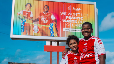 Pictured here, the winners of the Future Goals: Art Challenge, which brought together 180 children in Curaçao for a friendly competition raising awareness on ocean conservation; the event celebrated the second year of the Future Goals program which repurposes plastic waste and fishing nets lost at sea into colorful soccer goals for school children with a curriculum on sustainability and life skills.