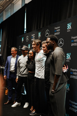 Driving Your Future at Mercedes-Benz Silver Star featured Mercedes-AMG PETRONAS Formula 1 driver George Russell, along with local Quebec “track stars”: Mikaël Grenier and Stevens Dorcelus. It was an extension of Mercedes-Benz Canada’s national partnership with Big Brothers Big Sisters, which aims to empower the next generation of Canadians through mentorship (Left to Right: Andreas Tetzloff (CEO of Mercedes-Benz Canada), Marc Lafleur, Kayla Grey, George Russell, Mikaël Grenier, Stevens Dorcelus) (CNW Group/Mercedes-Benz Canada Inc.)