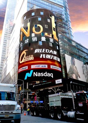 Qiangli Jucai Tampil di Layar Nasdaq di Times Square, Perlihatkan Peringkat Penjualan No.1 di Pasar LED Global
