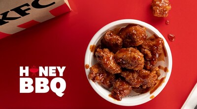 Joining KFC’s summer sauce line-up are Honey BBQ Saucy Nuggets. This sweet, smoky, and tangy sauce, with brown sugar and honey rounding out the tanginess of tomato and secret spices, is a fan-favorite classic BBQ sauce.