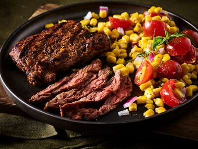 Cowboy Marinated Skirt Steak with Corn Salad from Beef. It's What's For Dinner.