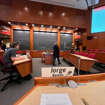 Jorge's name tag at the HBS classroom